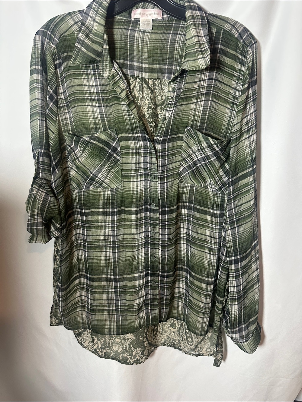 Band of Gypsies Olive Green Plaid Button-Down Shirt